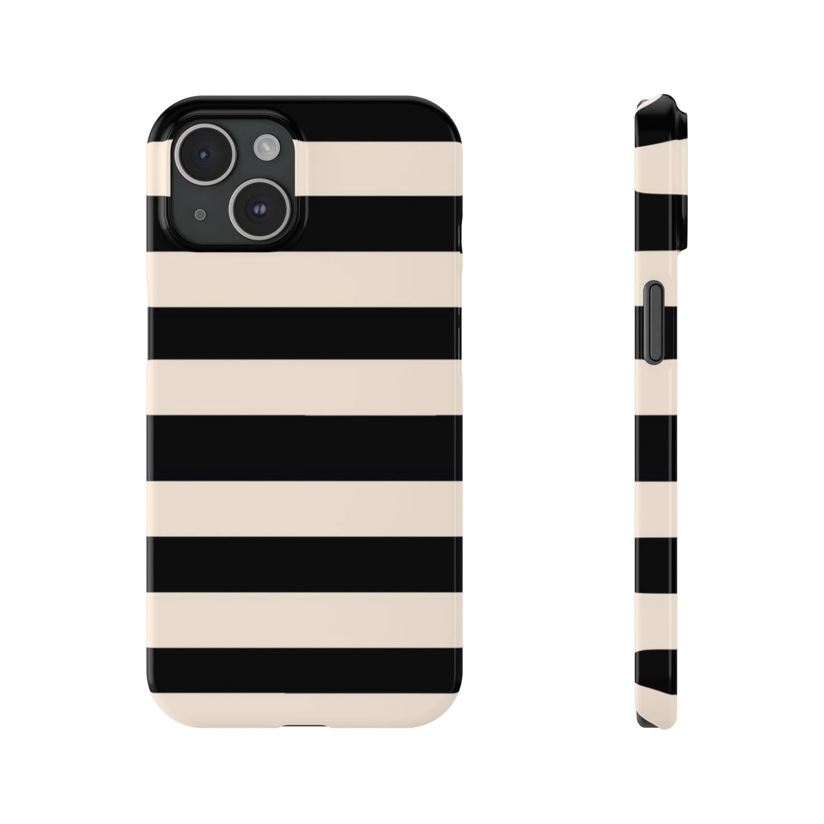Slim Phone Case – Black & Cream Horizontal Stripes, Minimal Chic Protective Cover