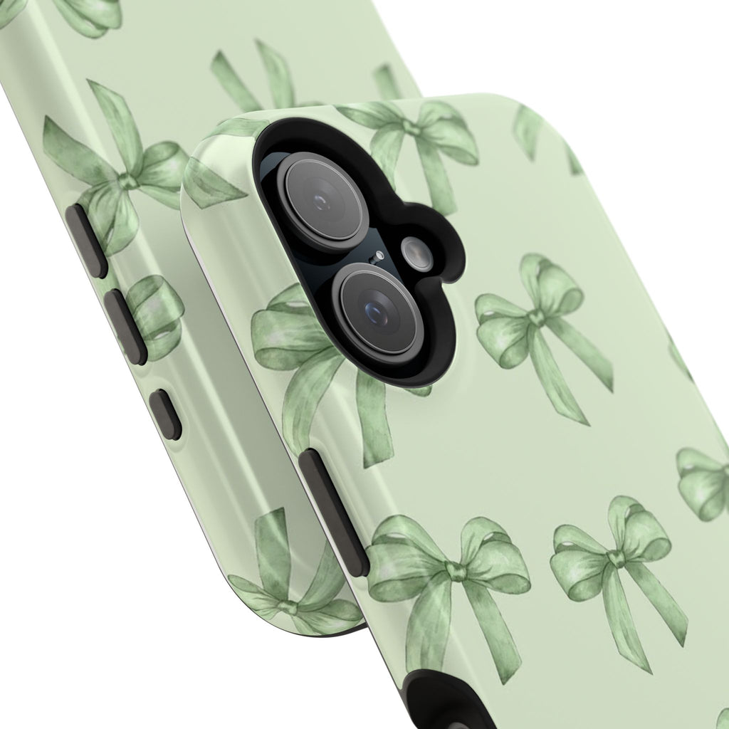 Green Watercolor Bow Phone Case — Magnetic Impact-Resistant iPhone Cover