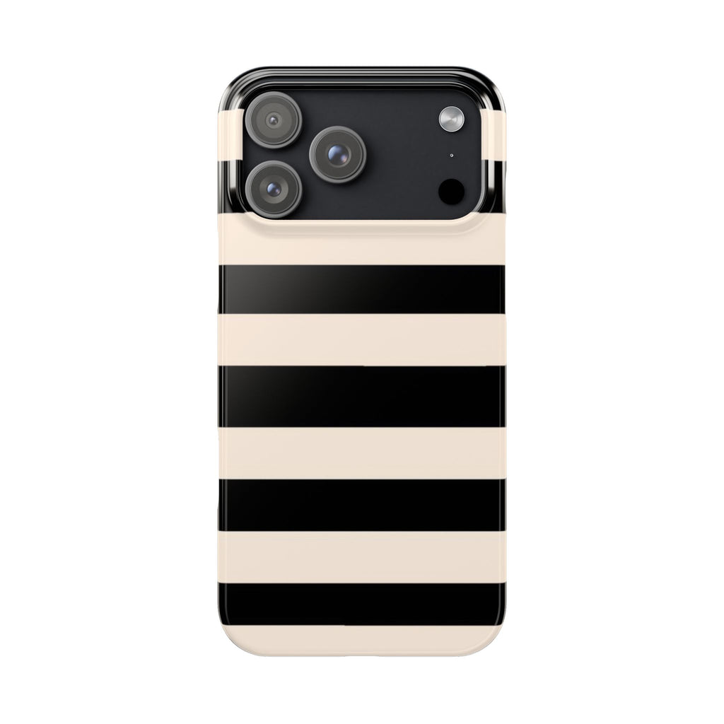 Slim Phone Case – Black & Cream Horizontal Stripes, Minimal Chic Protective Cover