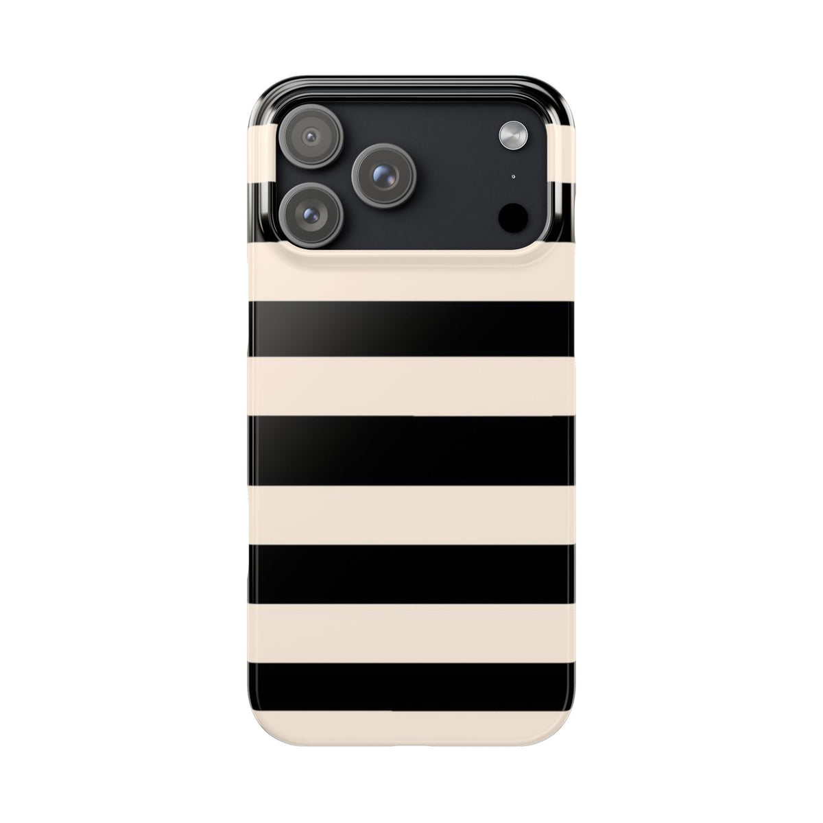 Slim Phone Case – Black & Cream Horizontal Stripes, Minimal Chic Protective Cover