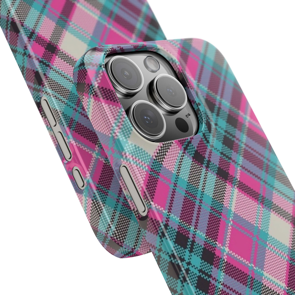 Plaid Pink & Teal Phone Case - Protective Snap Case with Vibrant Tartan Pattern