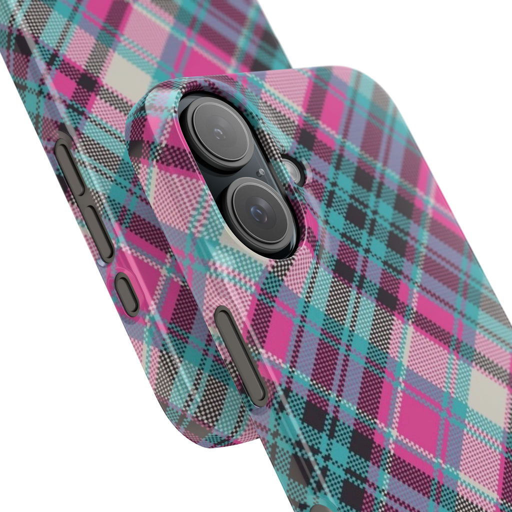 Plaid Pink & Teal Phone Case - Protective Snap Case with Vibrant Tartan Pattern