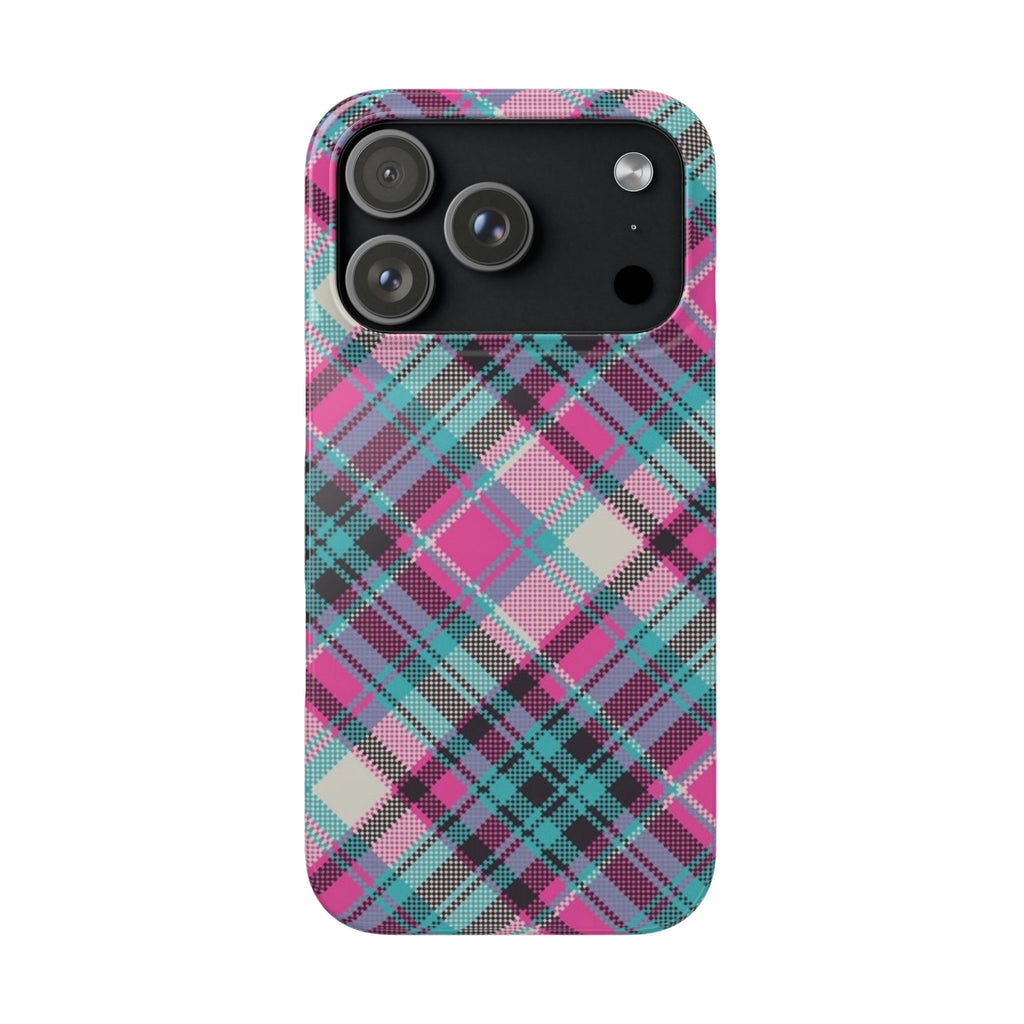 Plaid Pink & Teal Phone Case - Protective Snap Case with Vibrant Tartan Pattern