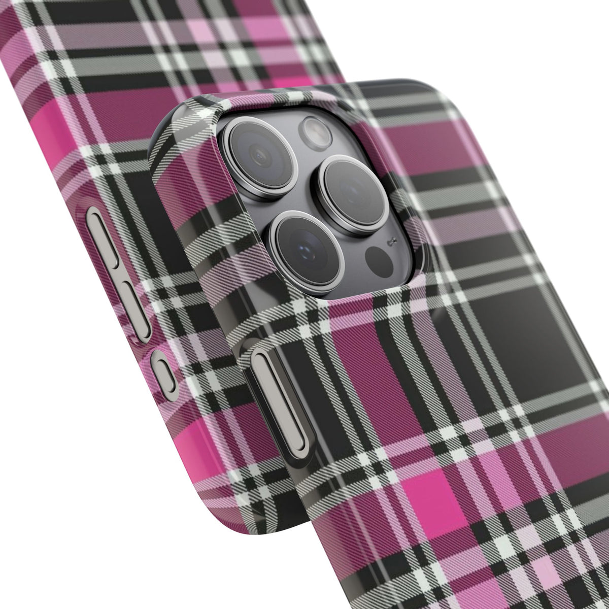 Plaid Phone Case — Pink & Black Tartan Snap Case