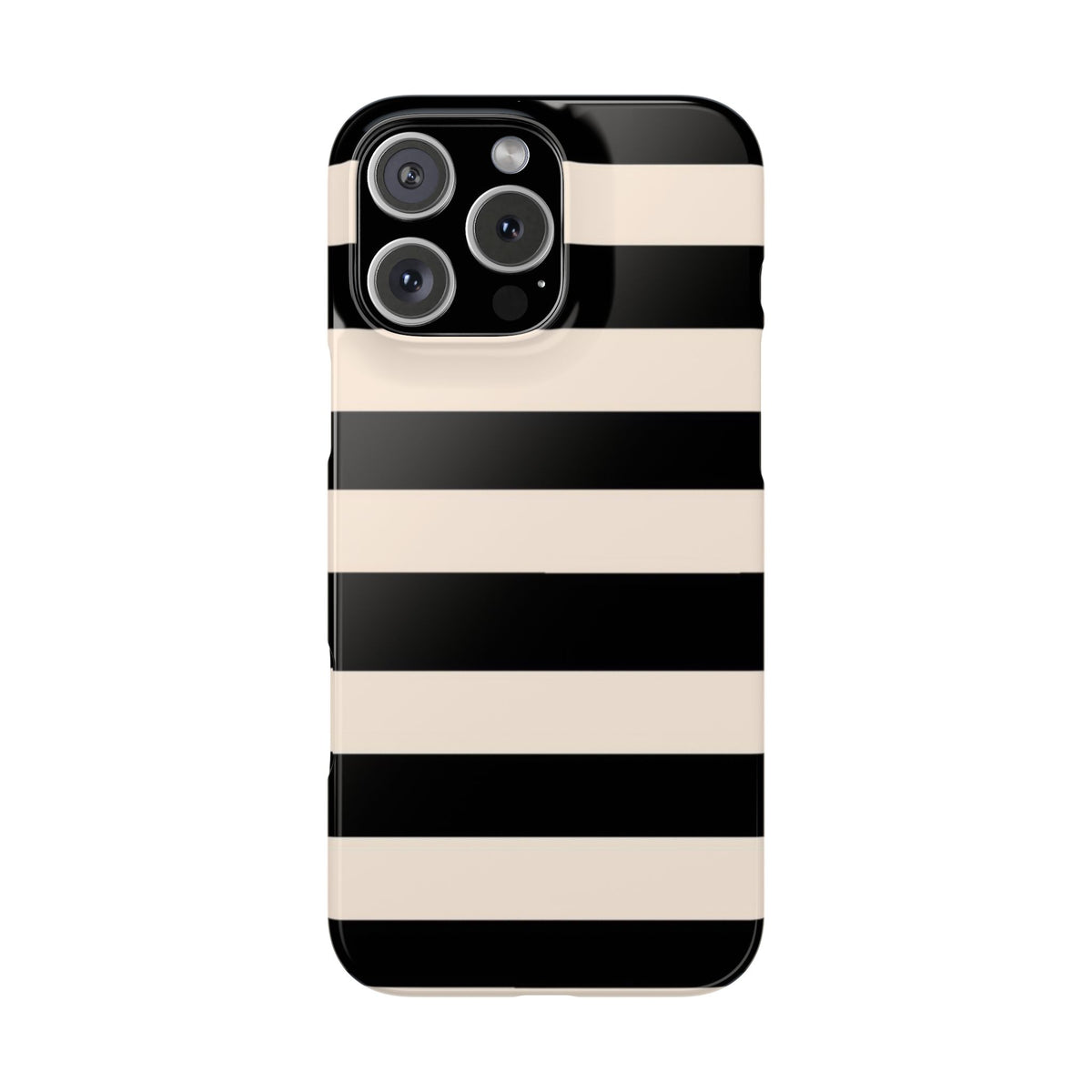 Slim Phone Case – Black & Cream Horizontal Stripes, Minimal Chic Protective Cover