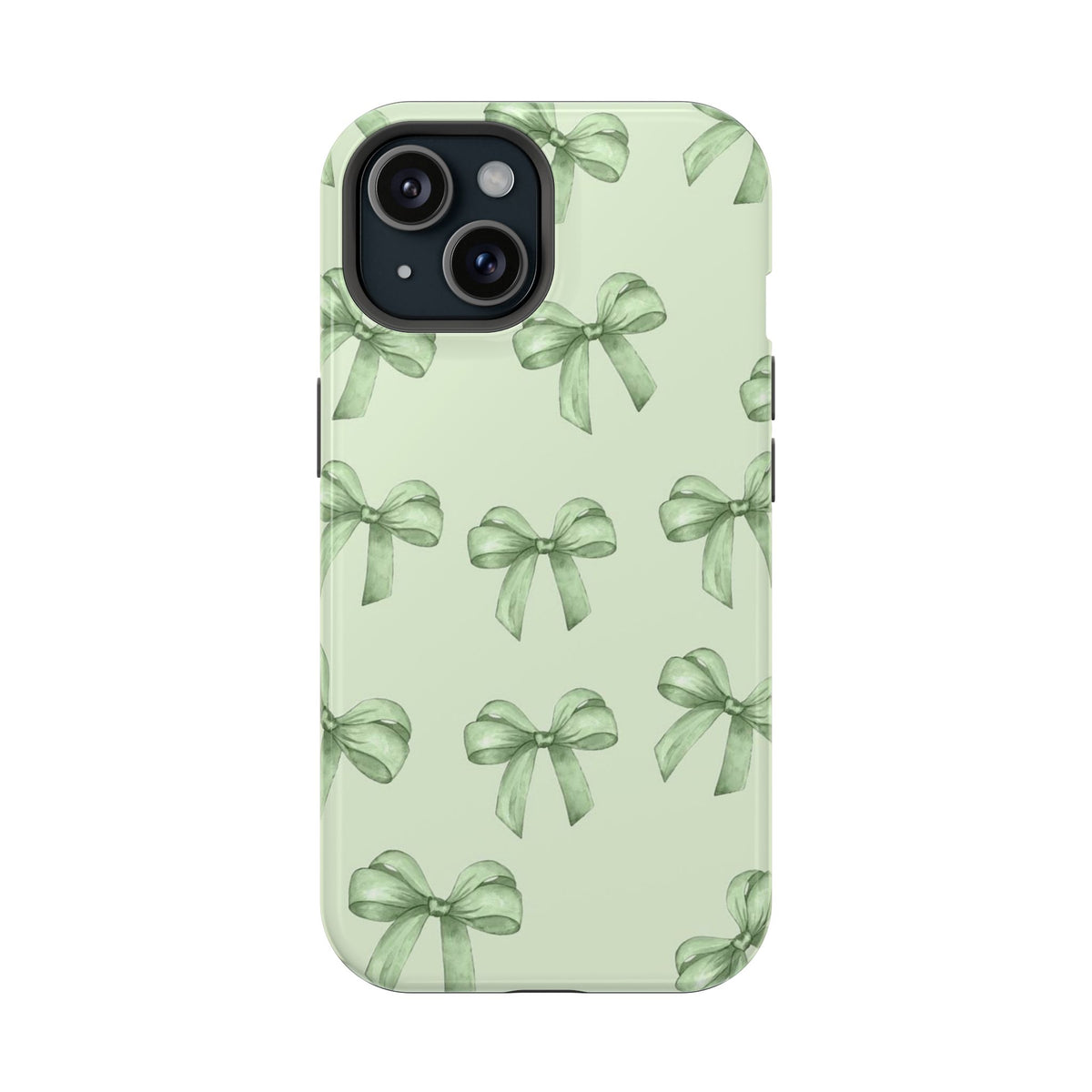 Green Watercolor Bow Phone Case — Magnetic Impact-Resistant iPhone Cover