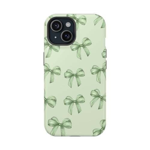 Green Watercolor Bow Phone Case — Magnetic Impact-Resistant iPhone Cover