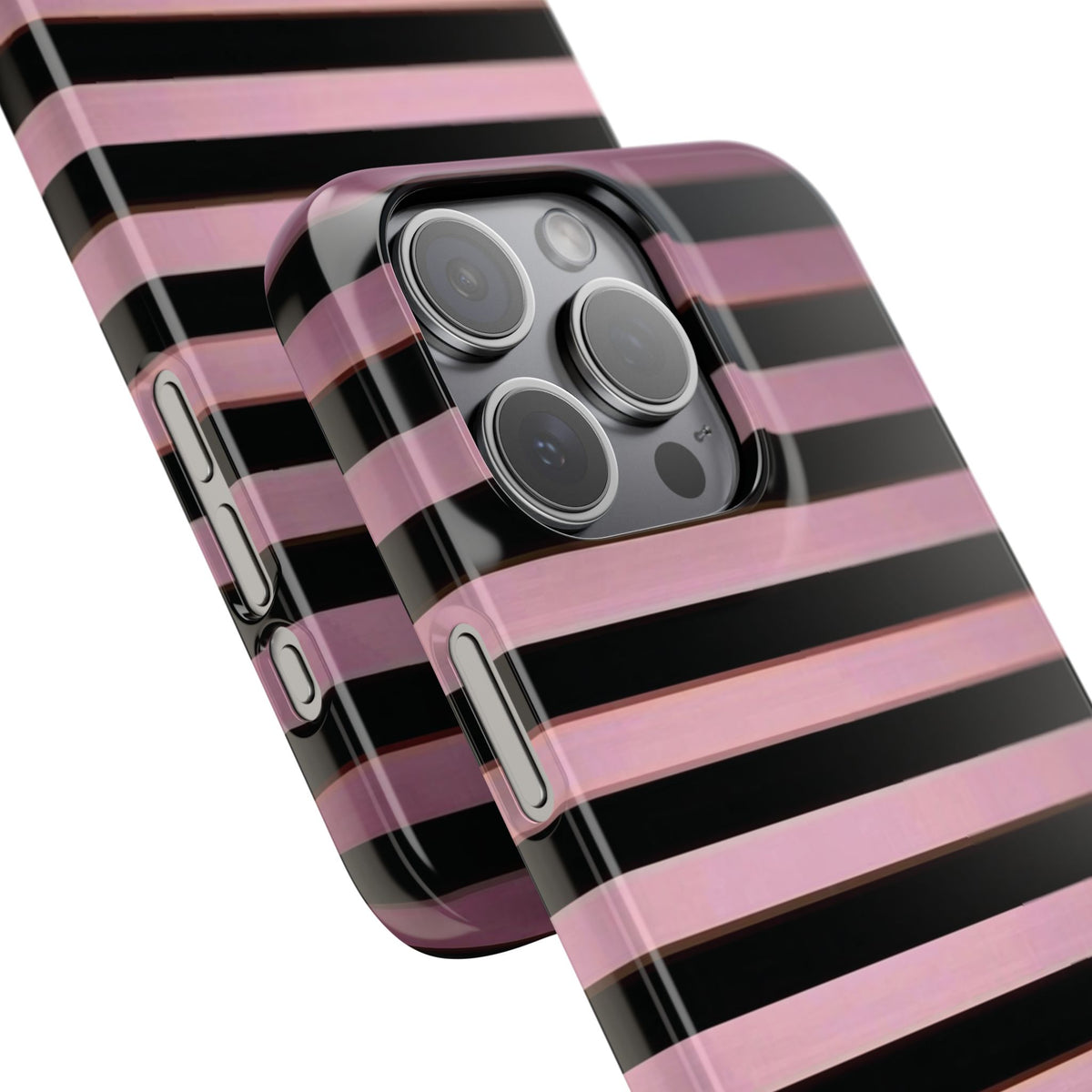 Pink & Black Striped Phone Case — Glossy Horizontal Stripe Snap Case