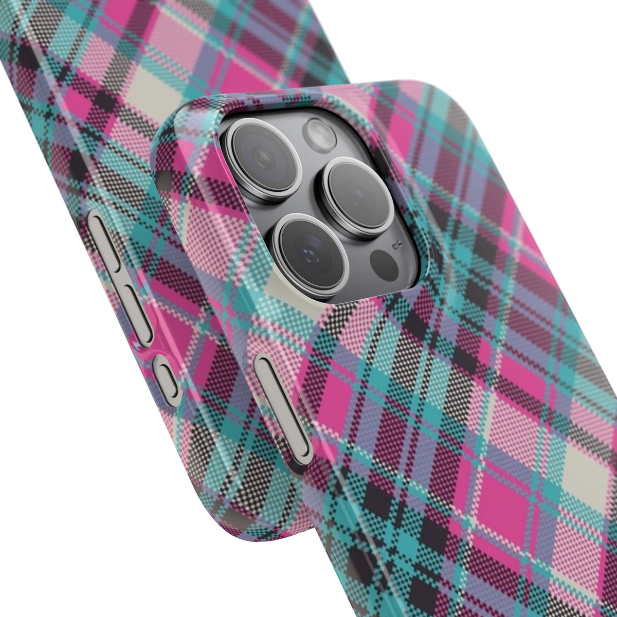 Plaid Pink & Teal Phone Case - Protective Snap Case with Vibrant Tartan Pattern