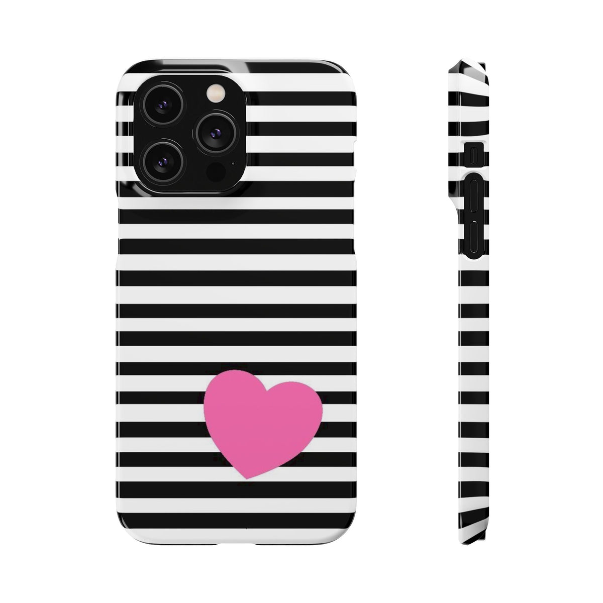 Black and White Striped Heart Snap Case