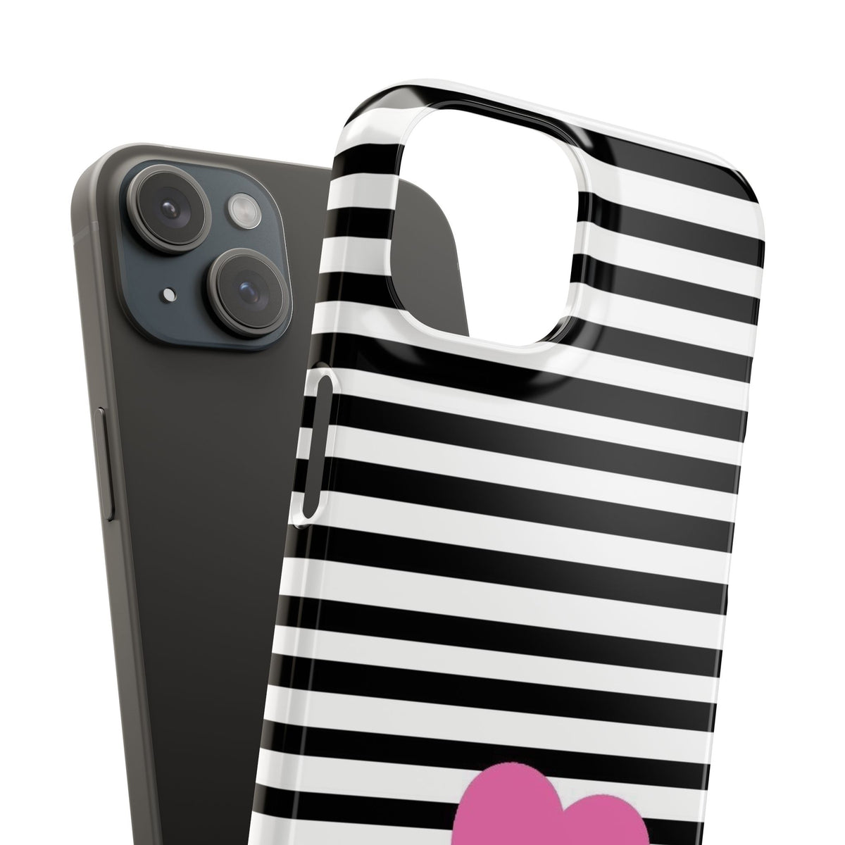 Black and White Striped Heart Snap Case