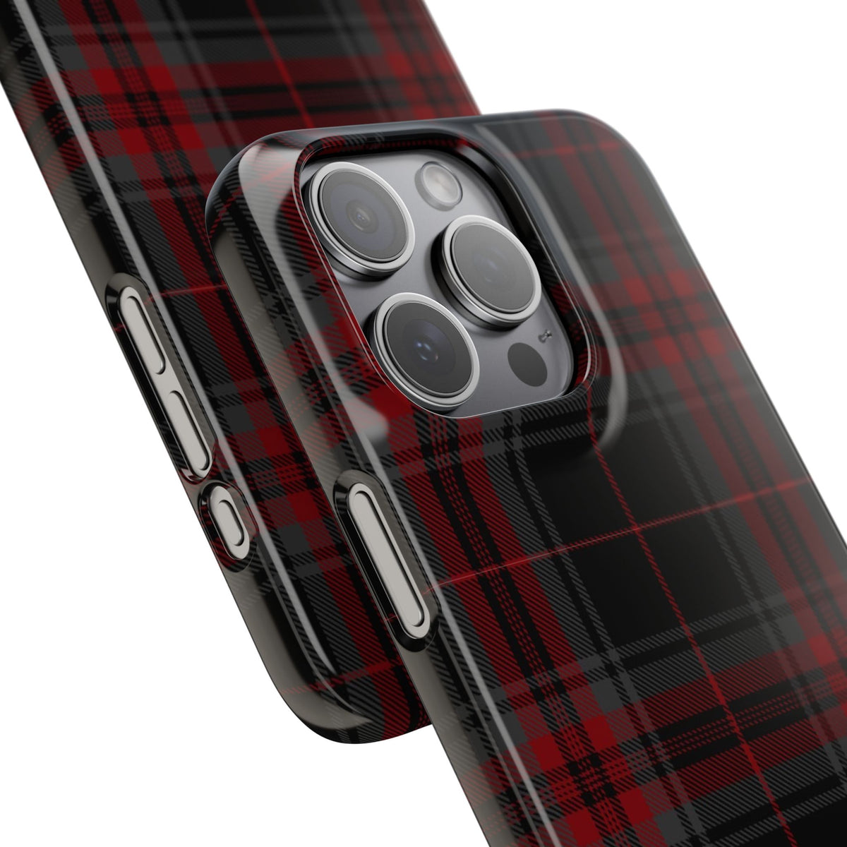 Plaid Snap Phone Case — Red & Black Tartan Protective Cover