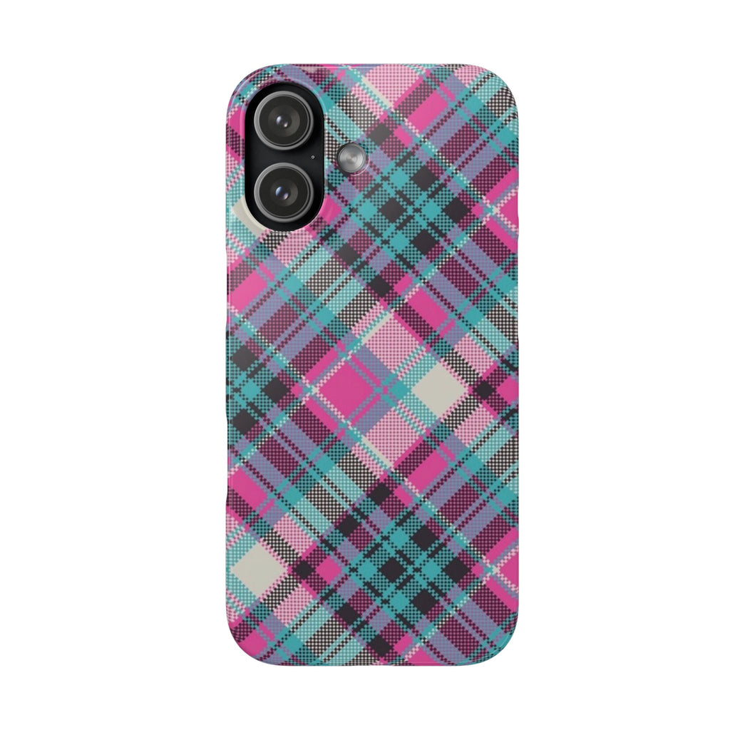 Plaid Pink & Teal Phone Case - Protective Snap Case with Vibrant Tartan Pattern