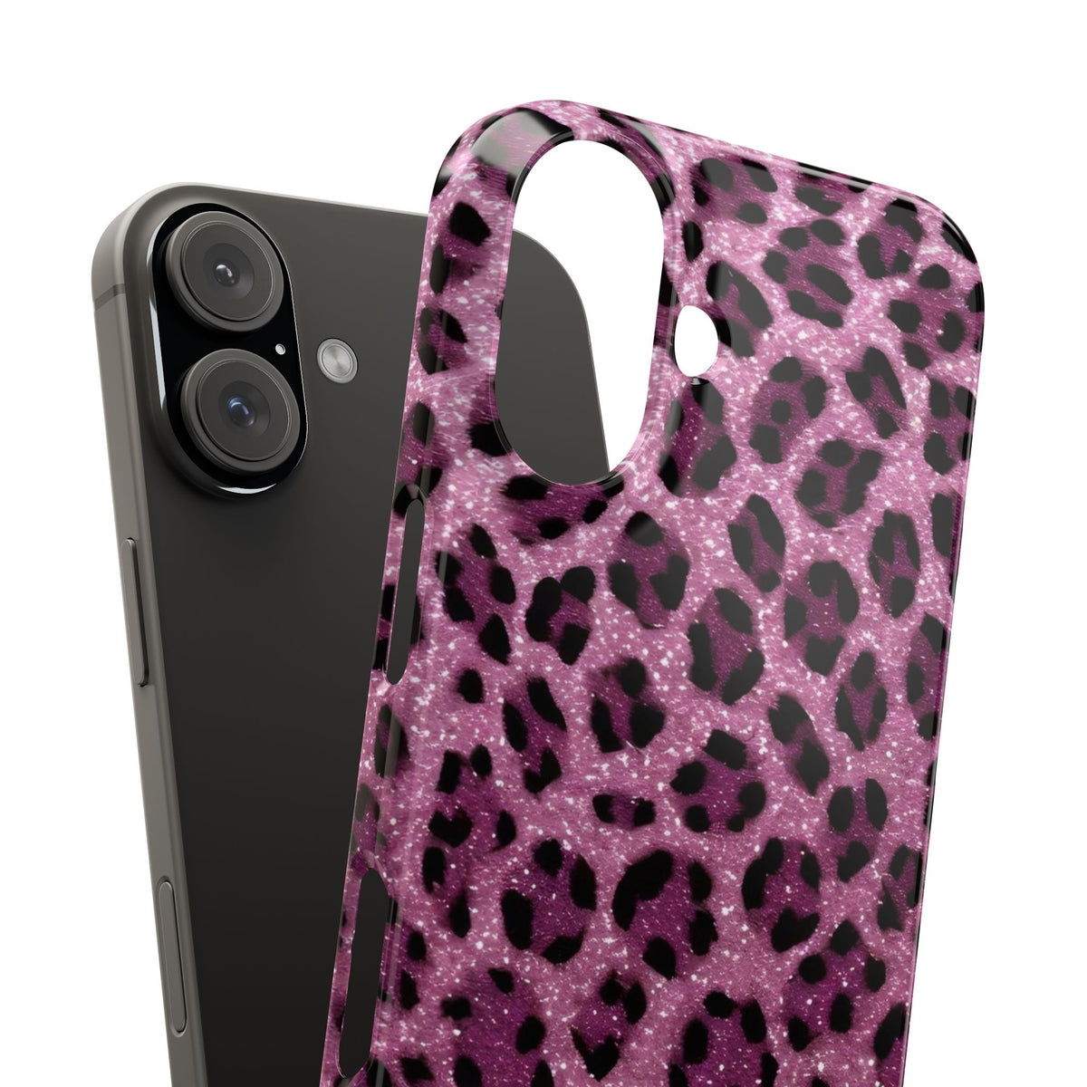 Pink Glitter Leopard Print Slim Phone Cases, Wild Animal Print Cover, Trendy Phone Accessory, Girly Gift, Fashionable Tech