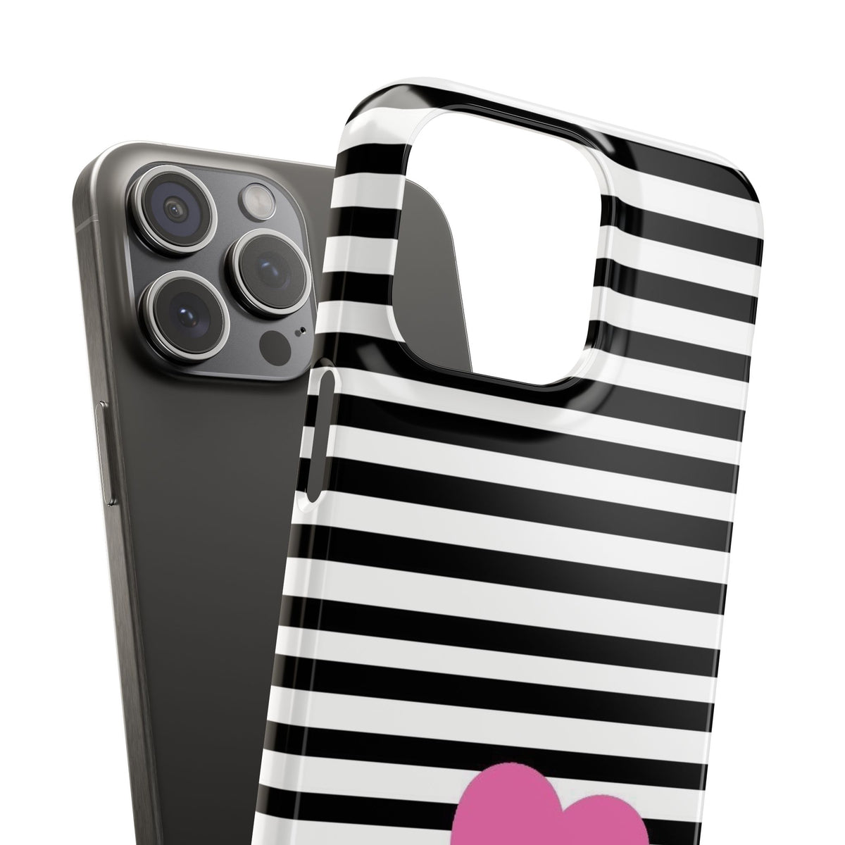 Black and White Striped Heart Snap Case