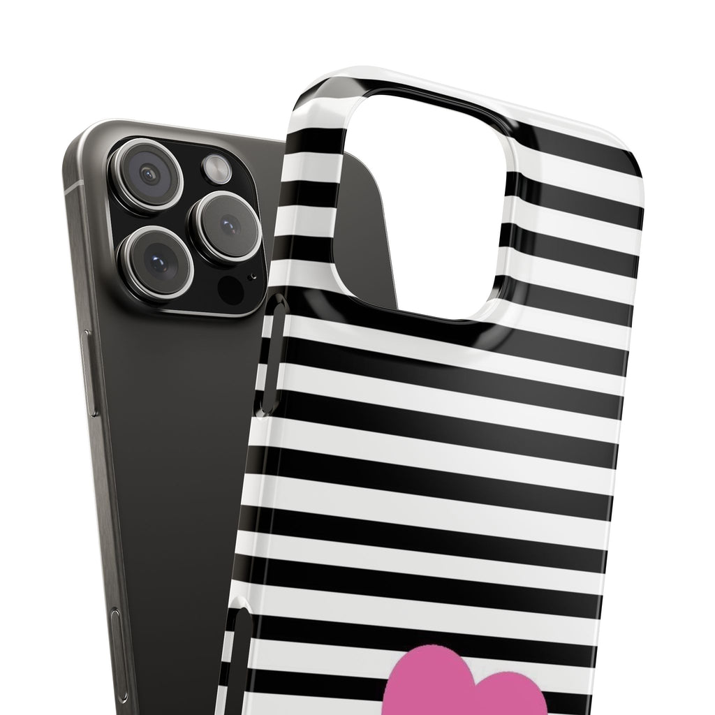 Black and White Striped Heart Snap Case