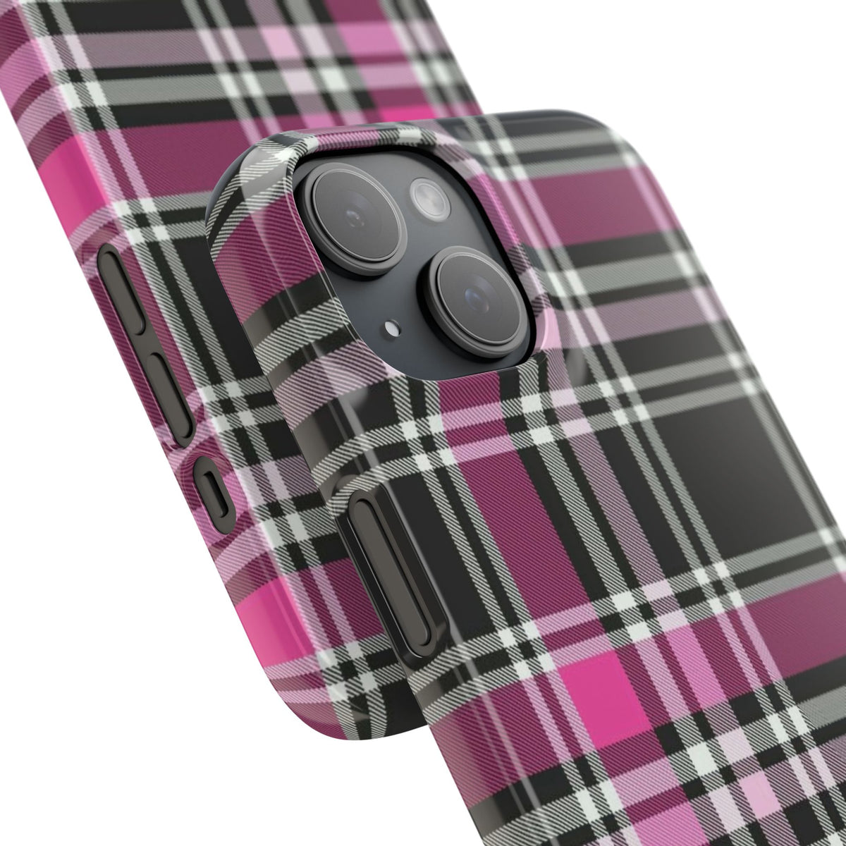 Plaid Phone Case — Pink & Black Tartan Snap Case