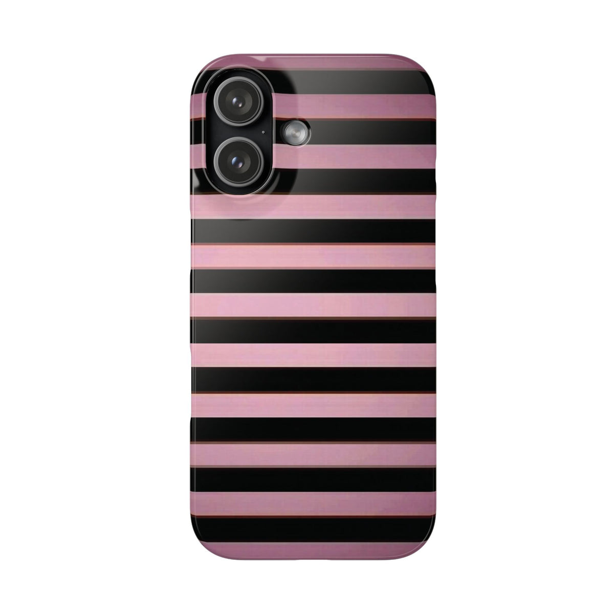 Pink & Black Striped Phone Case — Glossy Horizontal Stripe Snap Case