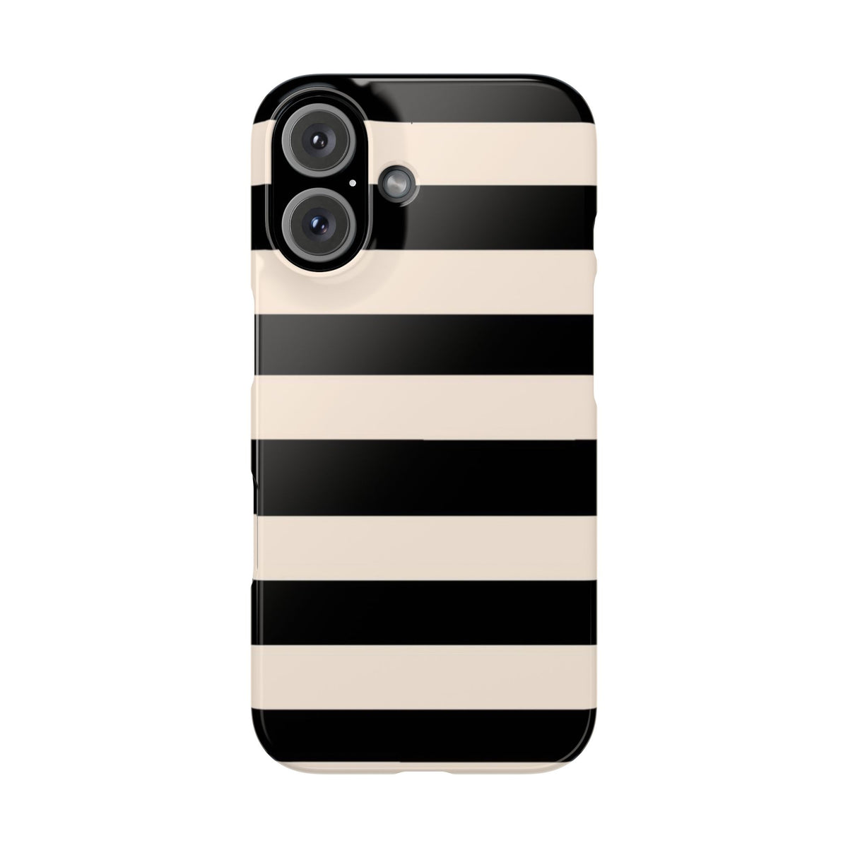 Slim Phone Case – Black & Cream Horizontal Stripes, Minimal Chic Protective Cover