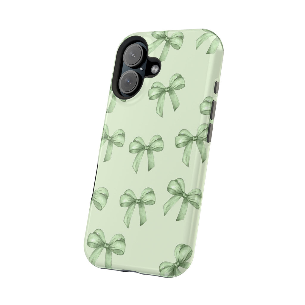 Green Watercolor Bow Phone Case — Magnetic Impact-Resistant iPhone Cover