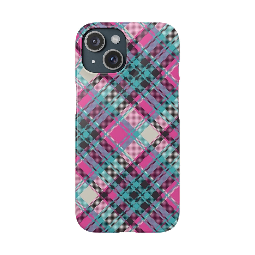 Plaid Pink & Teal Phone Case - Protective Snap Case with Vibrant Tartan Pattern