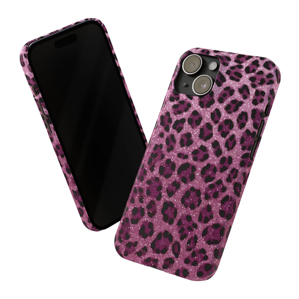 Pink Glitter Leopard Print Slim Phone Cases, Wild Animal Print Cover, Trendy Phone Accessory, Girly Gift, Fashionable Tech