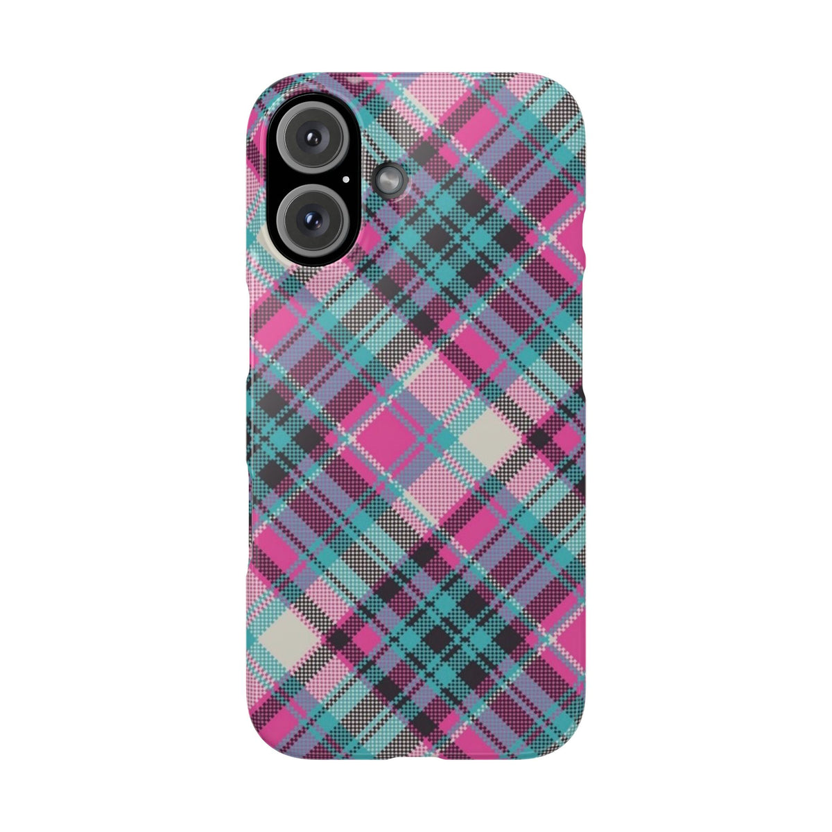 Plaid Pink & Teal Phone Case - Protective Snap Case with Vibrant Tartan Pattern