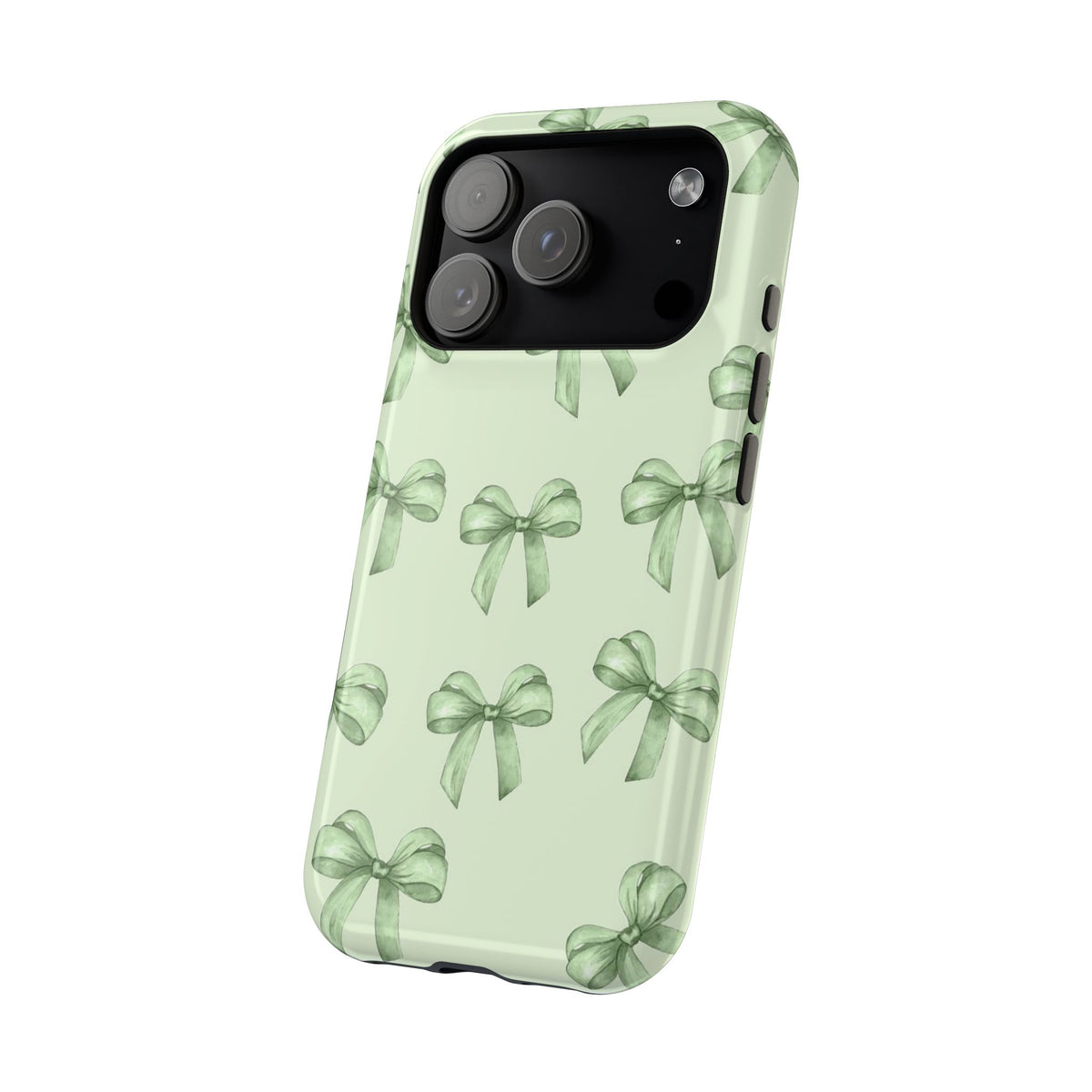Green Watercolor Bow Phone Case — Magnetic Impact-Resistant iPhone Cover