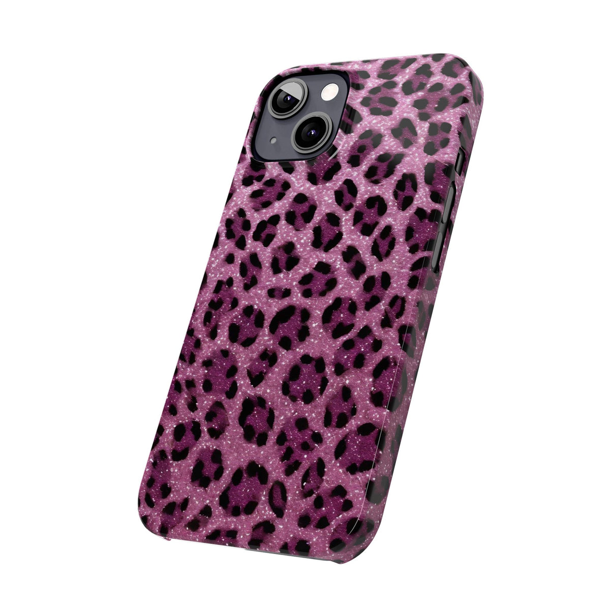 Pink Glitter Leopard Print Slim Phone Cases, Wild Animal Print Cover, Trendy Phone Accessory, Girly Gift, Fashionable Tech