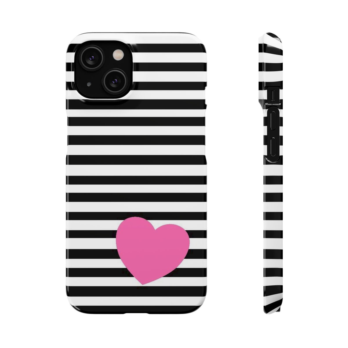 Black and White Striped Heart Snap Case