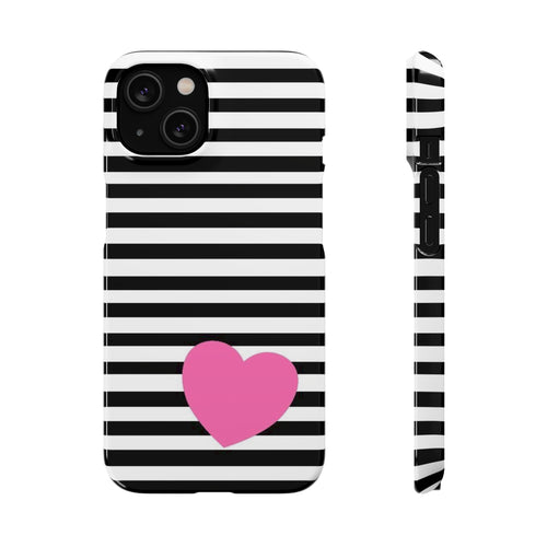 Black and White Striped Heart Snap Case