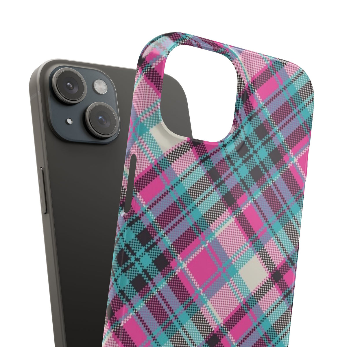 Plaid Pink & Teal Phone Case - Protective Snap Case with Vibrant Tartan Pattern