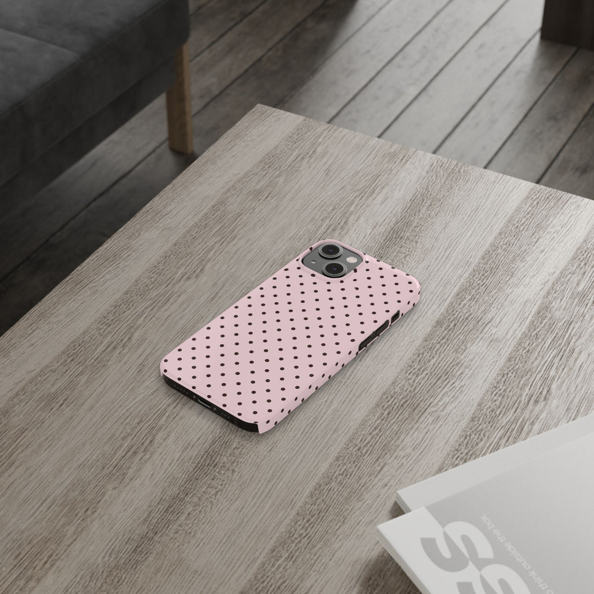 Pink Polka Dot Slim Phone Case | Black Dots, Pastel Pink