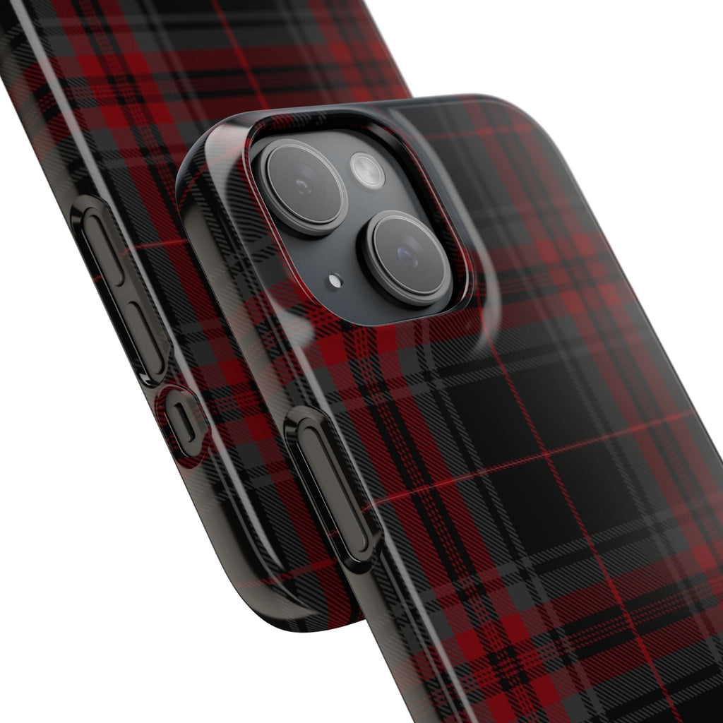 Plaid Snap Phone Case — Red & Black Tartan Protective Cover