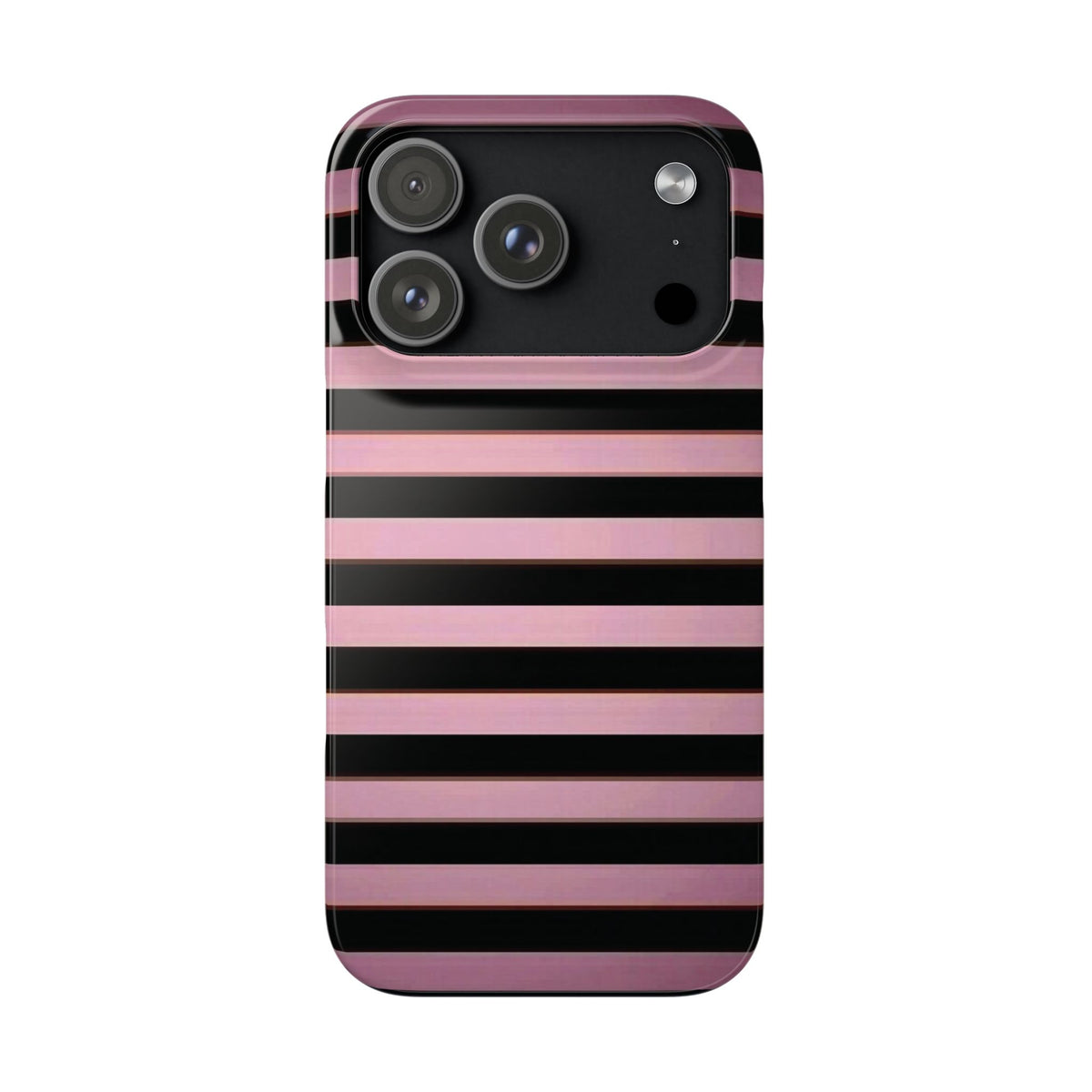Pink & Black Striped Phone Case — Glossy Horizontal Stripe Snap Case