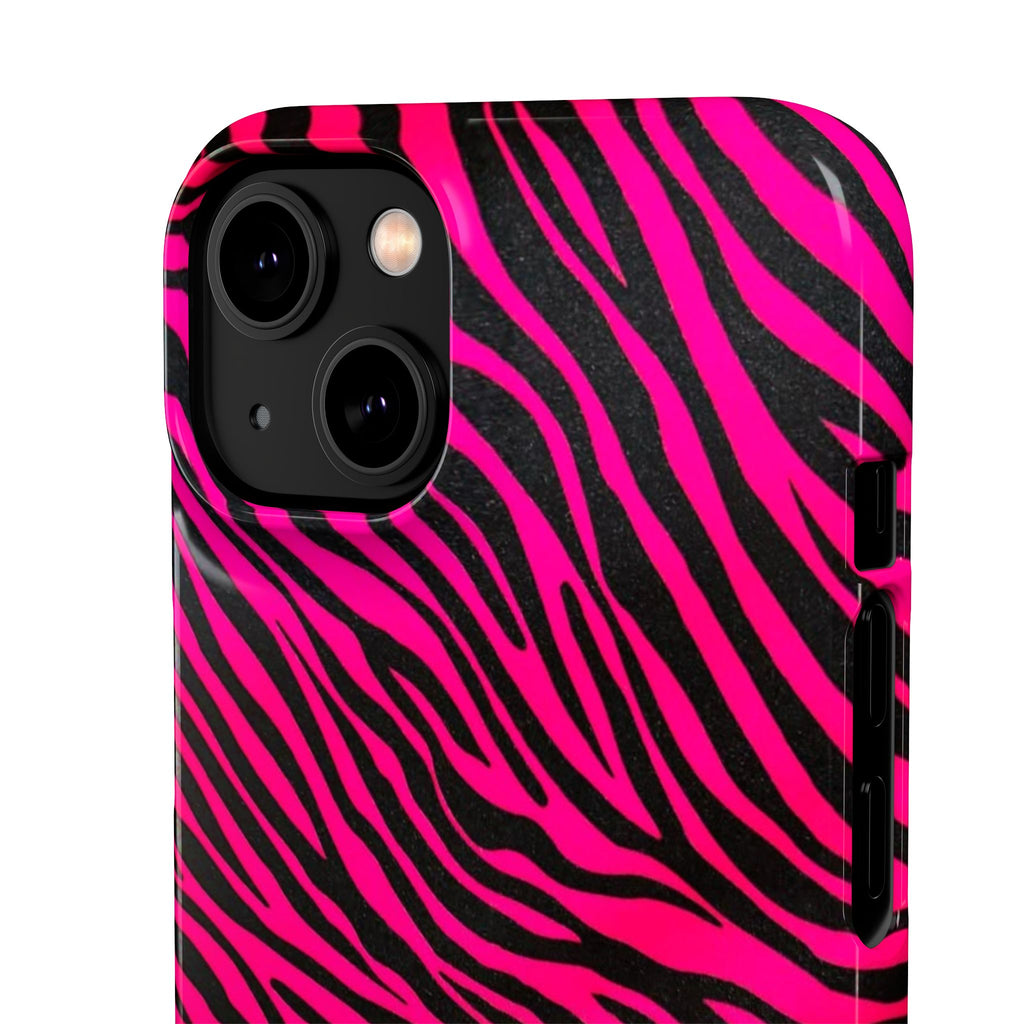 Pink Zebra Print Snap Case for iPhone, Vibrant Animal Print Phone Cover, Trendy Fashion Accessory, Unique Gift Idea, Stylish Protection
