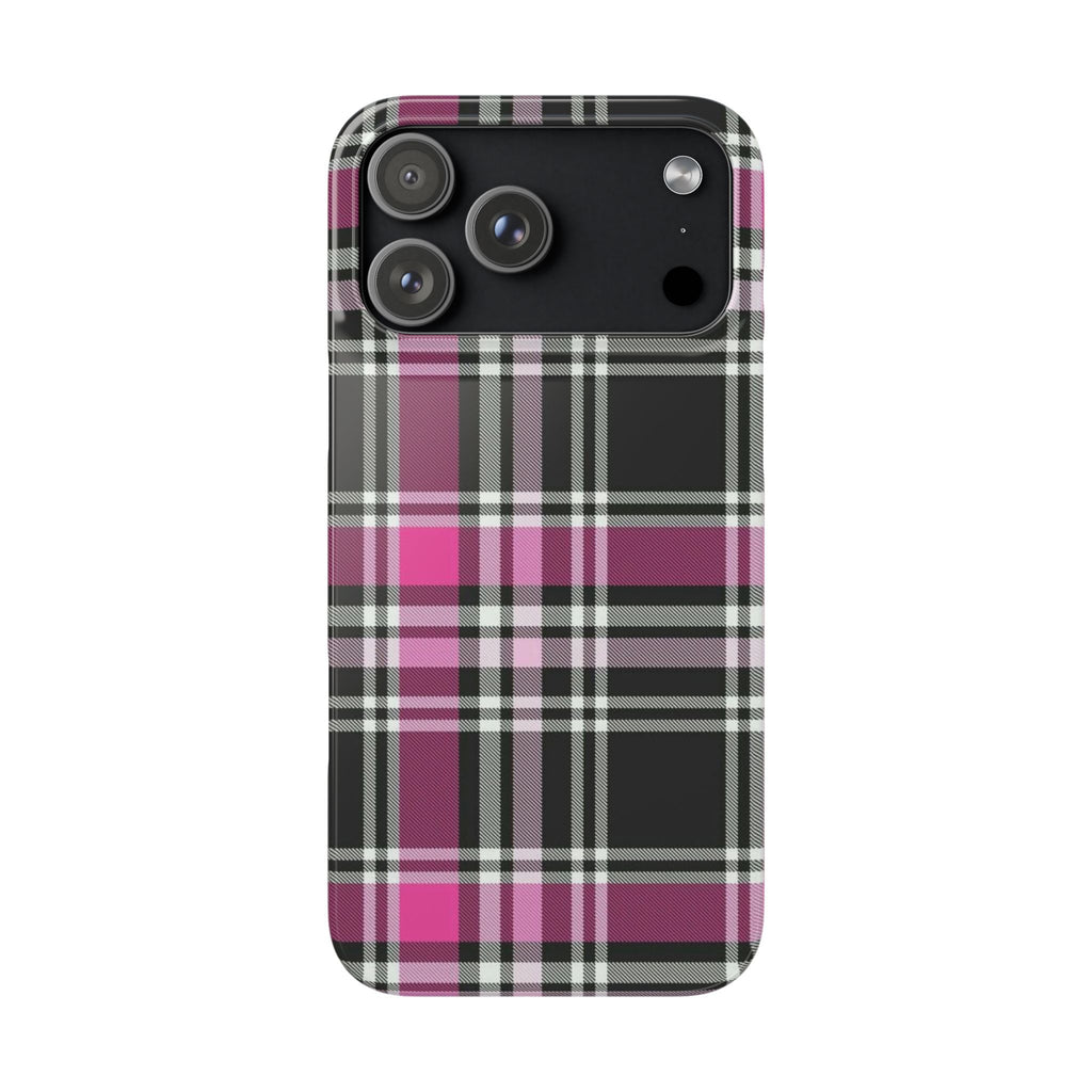 Plaid Phone Case — Pink & Black Tartan Snap Case