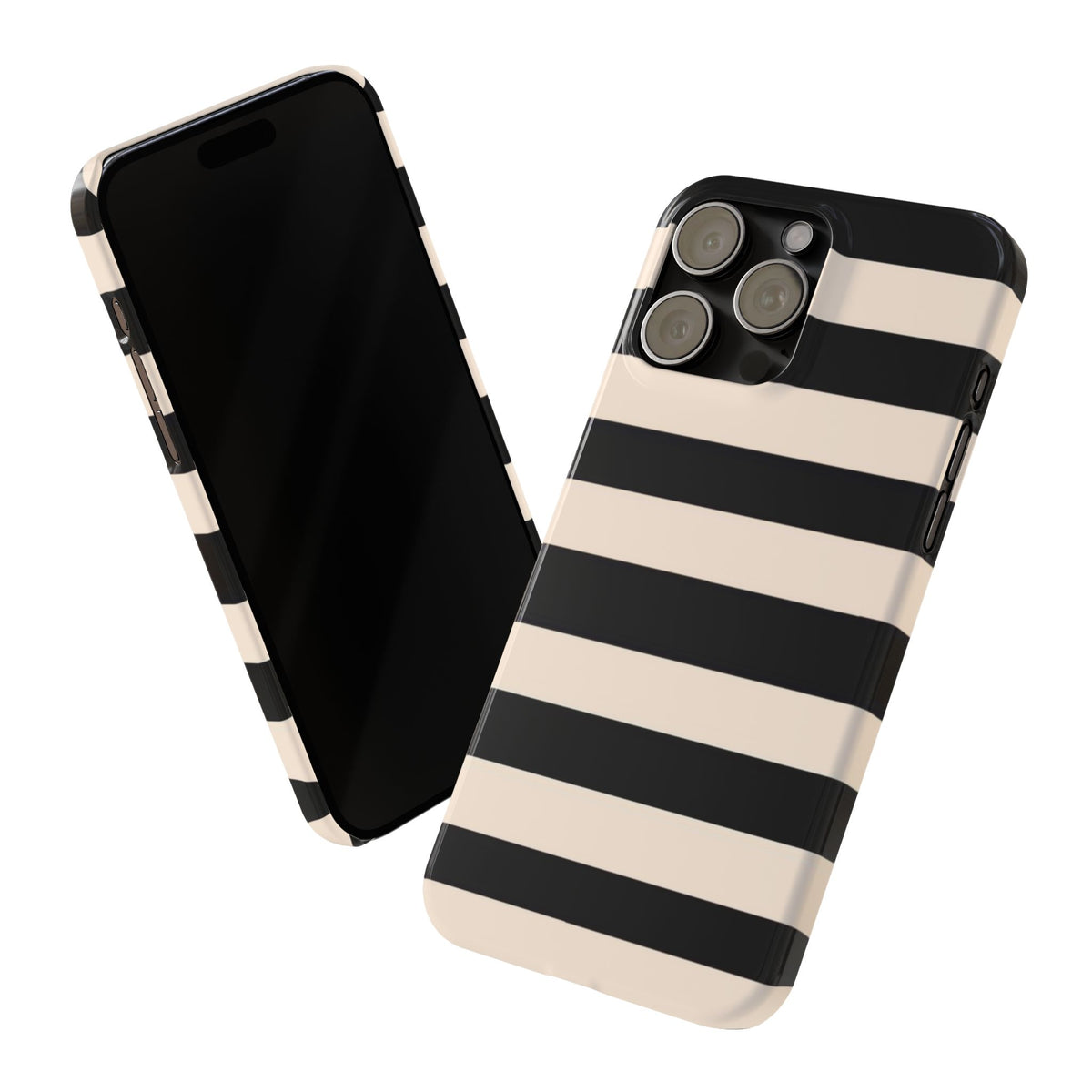 Slim Phone Case – Black & Cream Horizontal Stripes, Minimal Chic Protective Cover