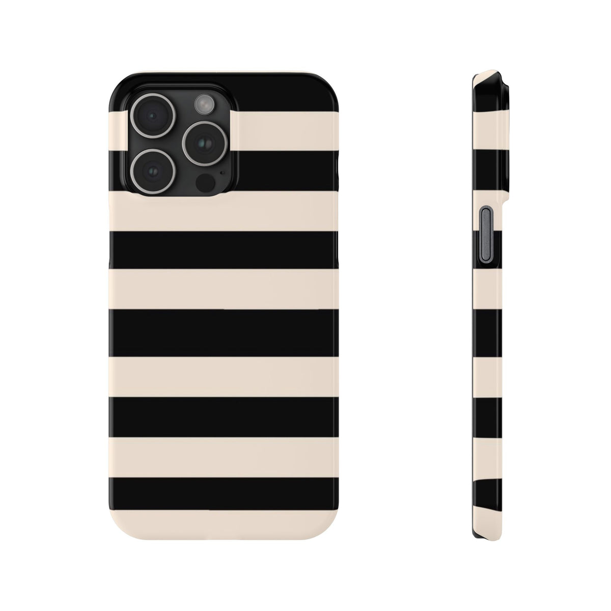 Slim Phone Case – Black & Cream Horizontal Stripes, Minimal Chic Protective Cover