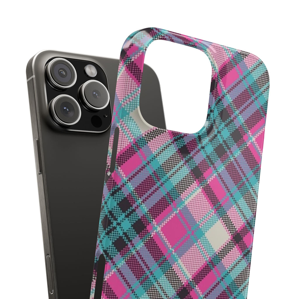 Plaid Pink & Teal Phone Case - Protective Snap Case with Vibrant Tartan Pattern