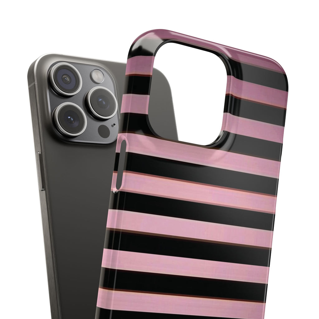Pink & Black Striped Phone Case — Glossy Horizontal Stripe Snap Case