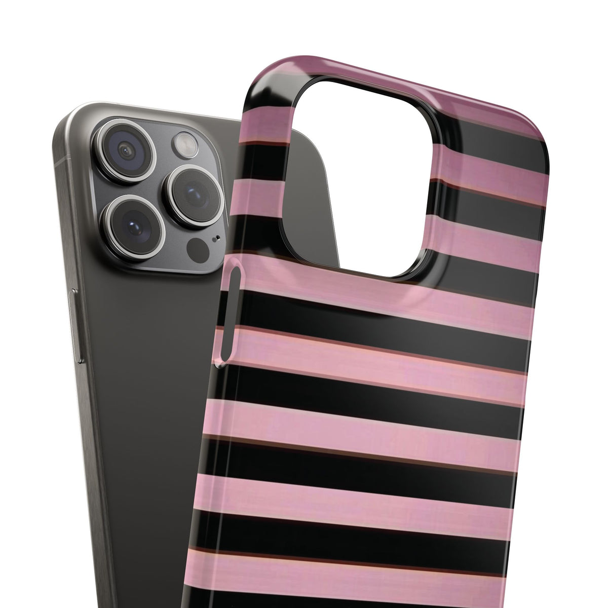 Pink & Black Striped Phone Case — Glossy Horizontal Stripe Snap Case