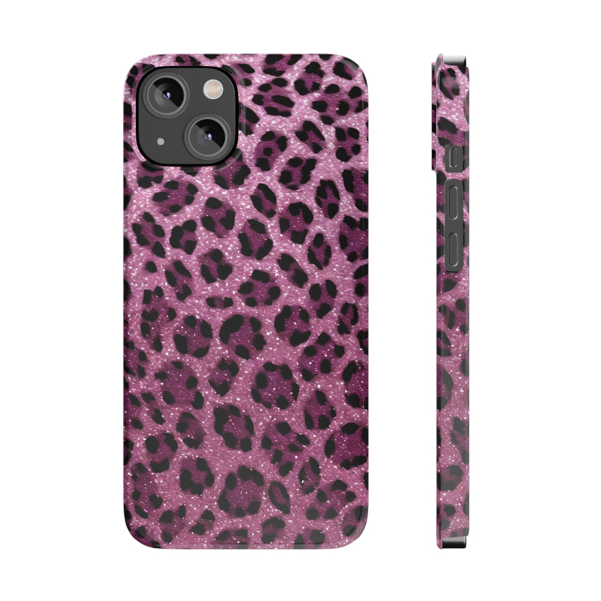 Pink Glitter Leopard Print Slim Phone Cases, Wild Animal Print Cover, Trendy Phone Accessory, Girly Gift, Fashionable Tech