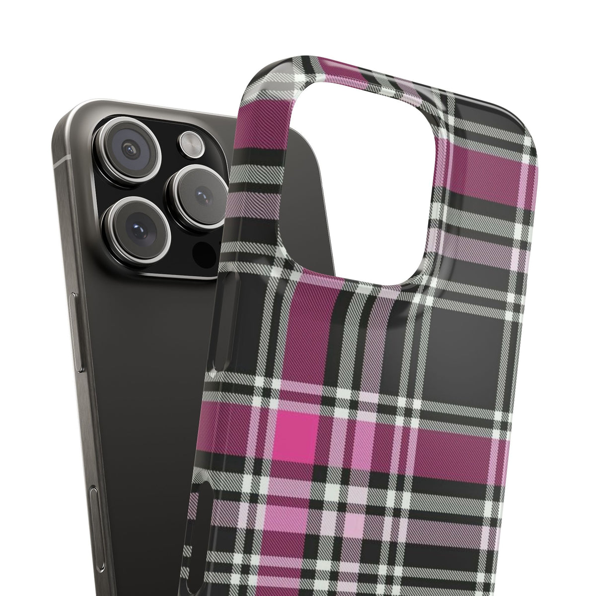 Plaid Phone Case — Pink & Black Tartan Snap Case